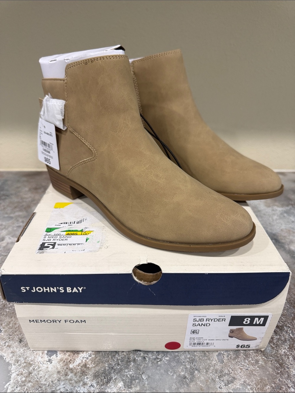 St. John's Bay Sand Ankle Booties with Low Stacked Heel